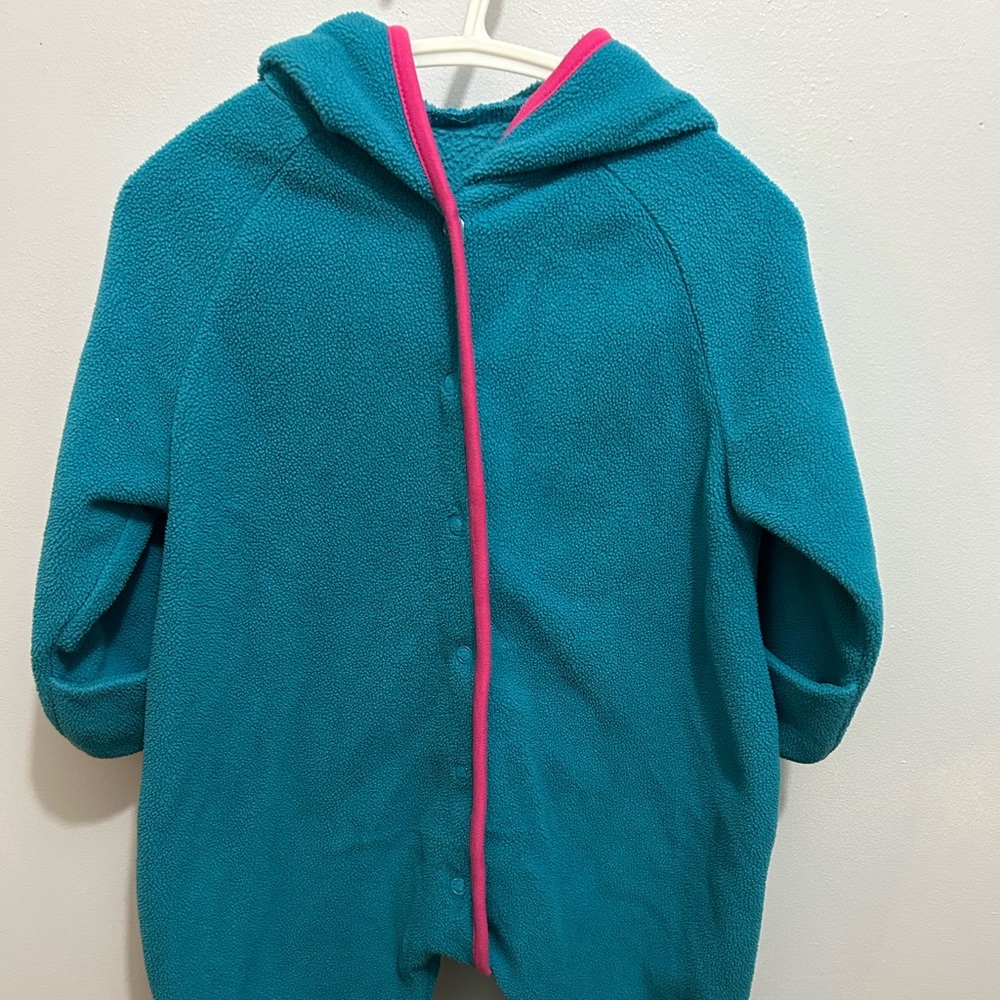 Teal Hooded Zutano Onesie with Pink Trim
